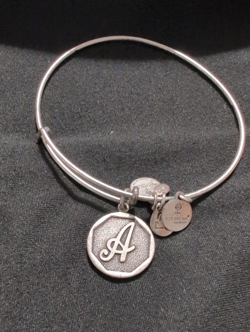 Alex and Ani Silver Initial A Charm Bangle with Branded Discs